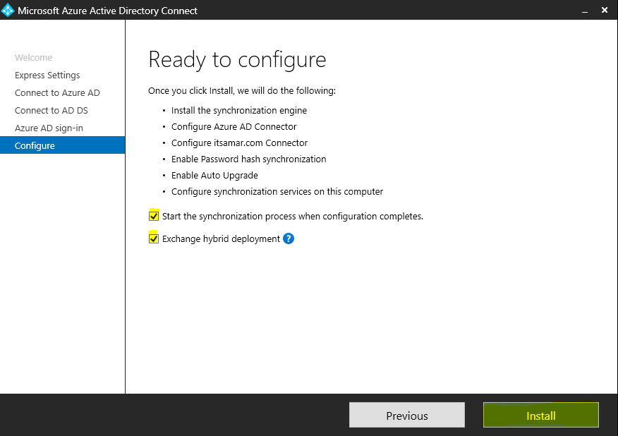 Install and configure Azure AD connect